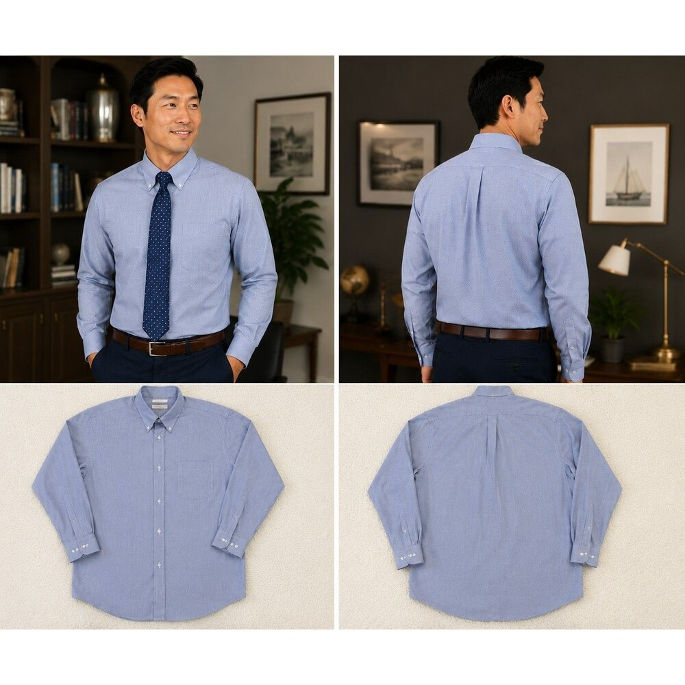 Vintage Roundtree & Yorke Gold Label Shirt Mens 18.5x39 Tall Blue Birds Eye